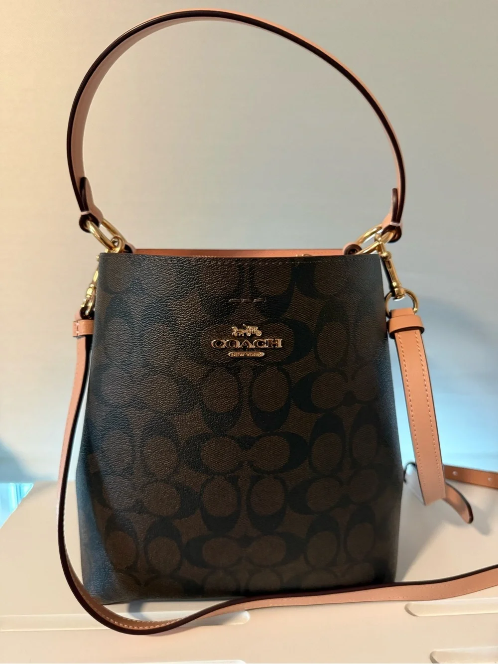 Coach Signature Canvas Black and Brown Bucket Bag